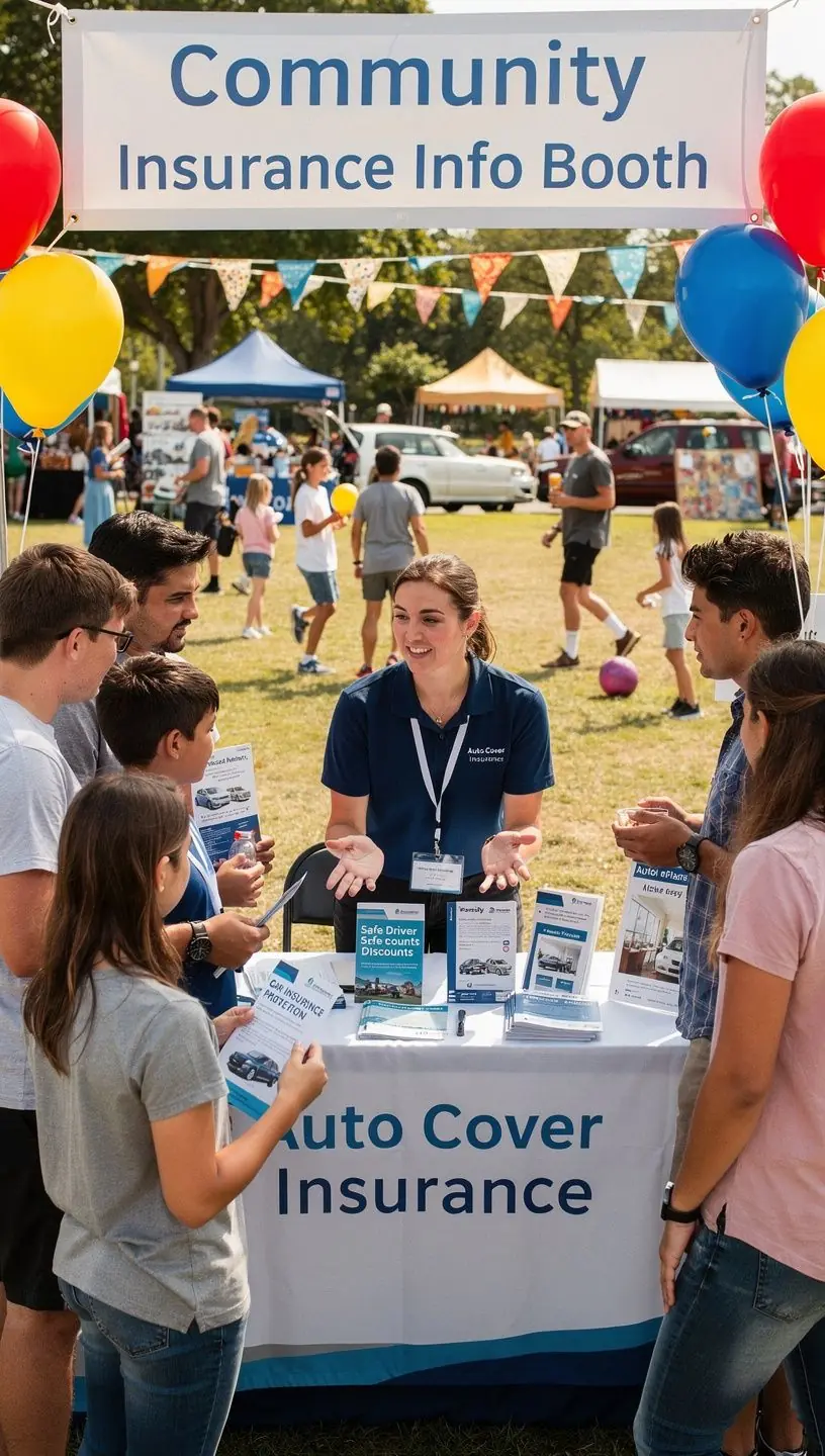Изображение автомобиля, защищенного от повреждений, с логотипом страховой компании на фоне городской улицы.