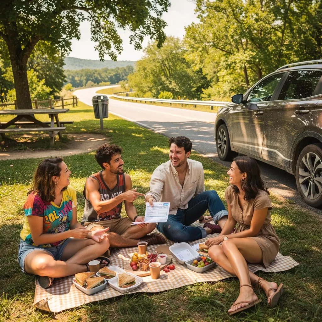 Защитная обложка автомобиля с изображением счастливой семьи в новом автомобиле.