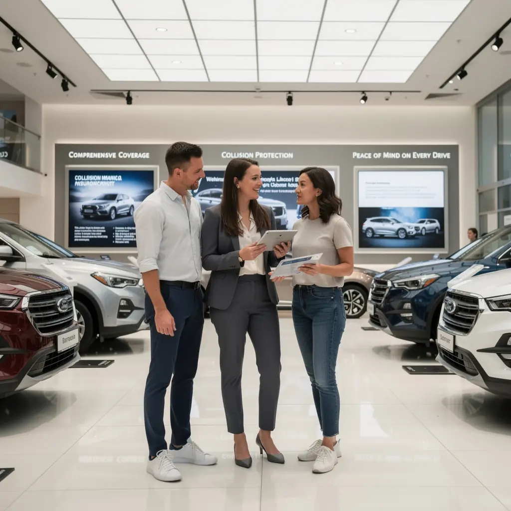 Счастливая семья возле автомобиля, символизирующая спокойствие благодаря страховке.